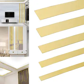 Copgge 744110913033 16ft Gold Wall Trim Molding Stainless Steel Peel And Stick Mirror Tape Self