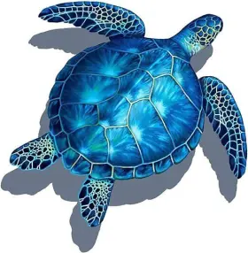 Custom Mosaics 682384171066 11 Inch X Blue Sea Turtle With Shadow Mosaic Pool Tile