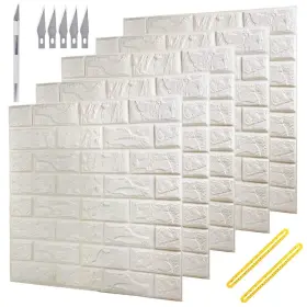Deelf Outlet 600152860141 White 3d Brick Wallpaper 20 Pcs Faux Textured Effect Backg