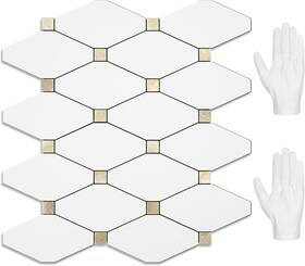 Direct 711181272871 10 Sheets Peel And Stick Backsplash Pure White Marble Look Pvc Mixed Metal Gold