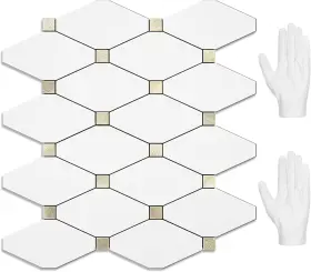 Direct 711181272871 10 Sheets Peel And Stick Backsplash Pure White Marble Look Pvc Mixed Metal Gold
