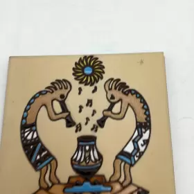 4793a Earthtones Vtg Ceramic Tile Kokopelli Mystery Decorative Art Arizona