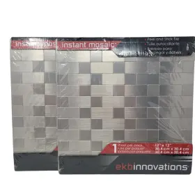 Ekb-03-110 Ekb Innovations 2 - Peel And Stick Silver Metal Tile Bath Kitchen Backsplash Mosaics Wall 12 Inch X12