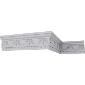 Mld06x02fe Ekena Millwork 849014006680 Federal Swag And Bow Chair Rail 6 1/4 Inch H X 2 P 94 1/2 L White