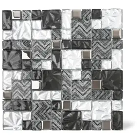 Elephantile 766157536839 Black And White Glass Tiles Kitchen Bathroom Wall Backsplash Mosaic Versailles