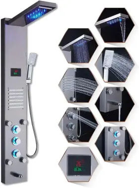 8035-f1-04-14-02-s04 Ello&allo Led Rainfall Waterfall Shower Head Rain Massage Brushed Nickel