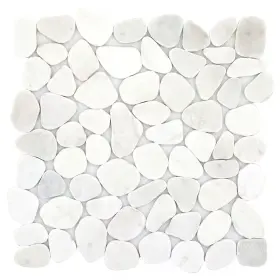 Emser Tile 744110829723 Cultura White Honed And Tumbled 11.81 Inch X 8 Mm Pebbles Mesh-mounte