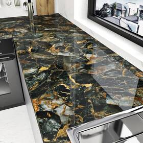 Eppkily 783798670753 Glossy Black Gold Marble Contact Paper Peel And Stick For Countertops M