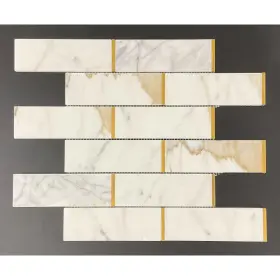 Es Stone 617395141302 Calacatta Gold And Metal Brick Marble Wall Floor