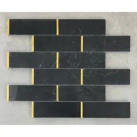 Es Stone 617395141319 Nero Marquina And Gold Metal Brick Marble Wall Floor