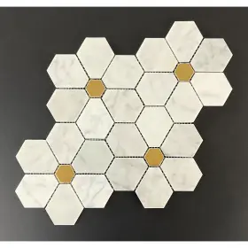 Es Stone 617395141401 Flower Pattern Marble And Golde Metal Mosaic Tiles Es Stone 617395141401 Flower Pattern Marble And Golde Metal Mosaic Tiles