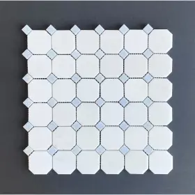 Es Stone 617395144143 2 Inch Hexagon With 5/8 Blue Dot Marble Mosaic Tiles - Case 10 Es Stone 617395144143 2 Inch Hexagon With 5/8 Blue Dot Marble Mosaic Tiles - Case 10
