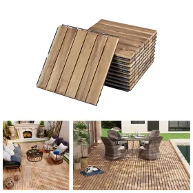 Esddg 699990014465 10pcs Wood Interlocking Deck Tiles 12 Inch X Square Floor Outdoor Flooring