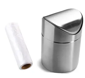 Essential Mart 601263522089 Mini Countertop Brushed Stainless Steel Swing Lid Trash Can Set Come Silver