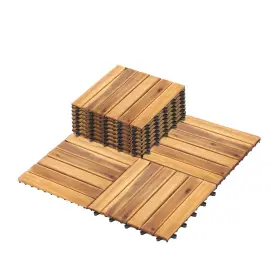 Fangflower 717242901858 Interlocking Deck Tiles 12x12 Six Slats Waterproof Solid Wood Patio Fl