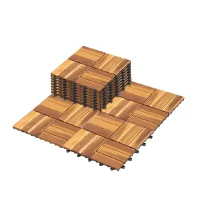 Fangflower 717242901865 Interlocking Deck Tiles 12x12 Inch 12 Slats Mosaic Waterproof Solid Wood Pat