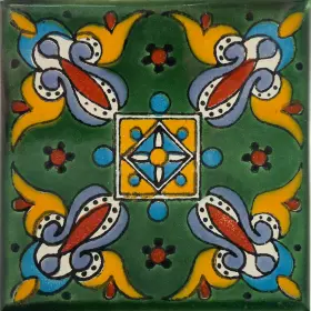 Fine Crafts Imports 072632610469 4.2 Inch X 9pcs Talamex Green Oasis Talavera Mexican Tile Free Shipping