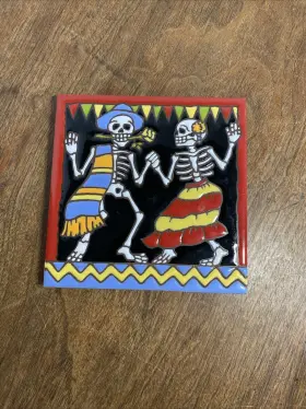 481315-13 Fine Crafts & Imports 6x6 Dancing. Day-of-the-dead Dia De Los Muertos Clay Tile Skeleton 481315-13 Fine Crafts & Imports 6x6 Dancing. Day-of-the-dead Dia De Los Muertos Clay Tile Skeleton