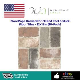 Floorpops Fp3293 Harvard Brick Red Peel And Stick Floor Tiles - 12x12in 10-pack