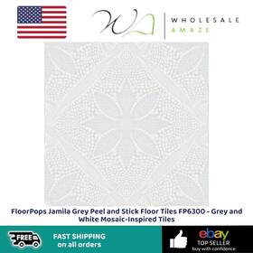 Floorpops Fp6300 Jamila Grey Peel And Stick Floor Tiles - White Mosaic