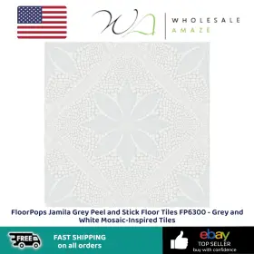 Fp6300 Floorpops Jamila Grey Peel And Stick Floor Tiles - White Mosaic