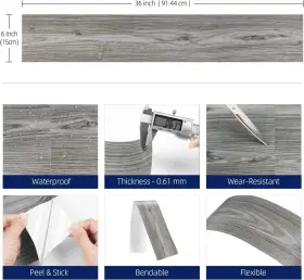 022-dw54-30 Funstick 6 Inch X36 30 Sheets Peel And Stick Floor Tile Waterproof Grey Wood Look Vinyl