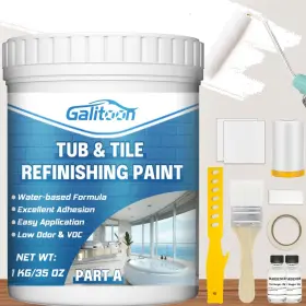 New-czq-2-us-pr-pa-0606 Galitoon Tub And Tile Refinishing Kit White Paint 35oz With Tools Odorless Diy