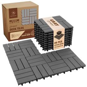 Green Alluvium A044d001 Premium Acacia Wood Interlocking Deck Tiles 9 Pcs 12 Inch X12 X0.9 Patio Floor