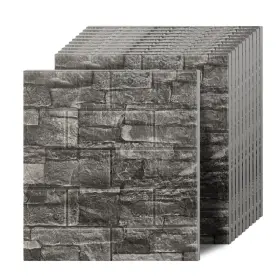Qttt-0004 Greymond 3d Wall Panels Peel And Stick In Grey Black Stone 20 Pcs Xpe Foam W