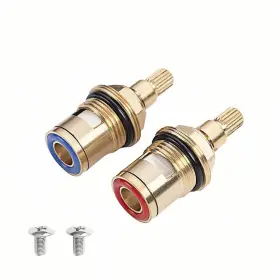 Hsby84 Haisiboya 2 Pcs Quarter Turn 1/2 Inch Replacement Tap Valves Brass Ceramic Stem Disc Cartri