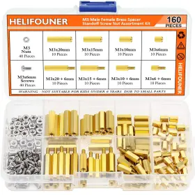 Helifouner 659499088534 160 Pieces M3 Male Female Hex Brass Standoff Kit Clear Transparent