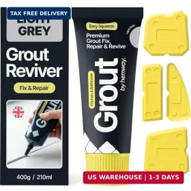 Hemway 5056773407435 Light Grey Grout Reviver Kit 400g Tile Repair With 4 Tool Set