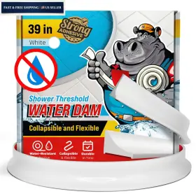 Hippo Dam 850070379557 Shower Threshold Water Barrier 39 Inch - White Collapsible Walk In