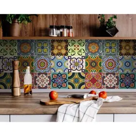2000400019 Homeroots 8 Inch Green Auguri Flora Peel And Stick Removable Tiles