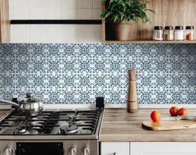 399835 Homeroots 4 X Inch Teal And White Mosaic Peel Stick Removable Tiles