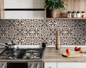 Homeroots 808236044122 4 Inch X Cream And Black Peel Stick Removable Tiles