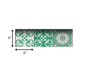 Homeroots 808236044696 6 Inch X Green And White Mosaic Peel Stick Removable Tiles