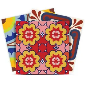 Homeroots.co 608219075972 12 Inch X Pink Red And Yellow Auguri Geo Peel Stick Removable Tiles