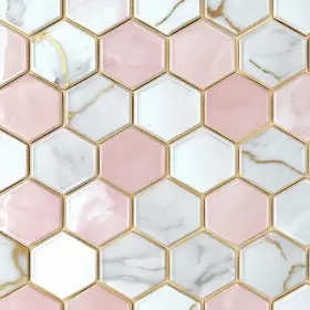 Jitp25422xtwj Hometitute 10pcs 12x12 Inch Pink Marble Hexagon Peel And Stick Floor Tiles Re