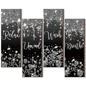 Shy-huwena-202 Huwena 4 Pcs Glitter Diamond Bathroom Wall Decor Wooden Relax Wish Unwind