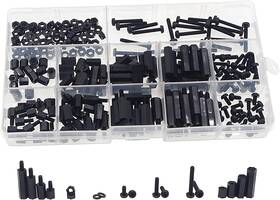 Hvazi 701988851201 260pcs M3 Male Female Nylon Hex Spacer Standoff Screw 260pcs/m3 Black