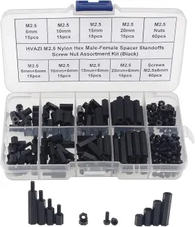 M2-270 Hvazi 240pcs M2.5 Nylon Hex Spacer Standoffs Screws Nuts 240pcs/m2.5 Black