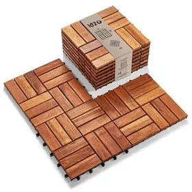 Idzo 810073389359 Interlocking Deck Tiles - 10pcs Waterproof Acacia Wood Patio Flooring