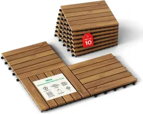 Idzo 810165147218 Interlocking Deck Tiles 9.6 Sqft - 10pcs Waterproof Acacia Wood F