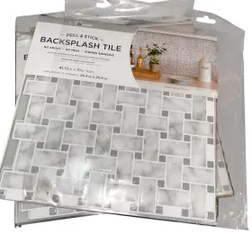 Inhome 091212329317 Basketweave 10 Inch X10 Off White Carrara Peel Stick Backsplash Tiles 2 Pack