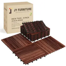 Bt-06 J Clover 9 Pcs Acacia Wood Interlocking Deck Tiles 12 Inch X - Waterproof Patio Floor
