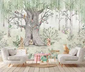 159357 Jdayda Green Forest Wallpaper Fox Pine Mouse Big Tree Mural For Childrens Room Livi 159357 Jdayda Green Forest Wallpaper Fox Pine Mouse Big Tree Mural For Childrens Room Livi