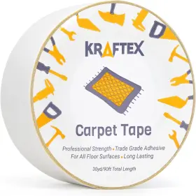Kraftex 635146926282 Double Sided Carpet Tape Heavy Duty For Area Rugs Tile Floors 90 Ft Yellow