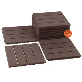 12p-woodbrown Kubvici Interlocking Deck Tiles 12 Pcs X Plastic Outdoor Flooring Brown