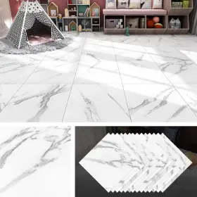 Livelynine 313112036004 Peel And Stick Floor Tile White Marble 12x12 Inch 16 Pack Waterproof